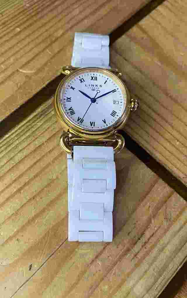 Ladies Genuine Links Of London Stainless Steel Gold Tone Watch White Metal Strap