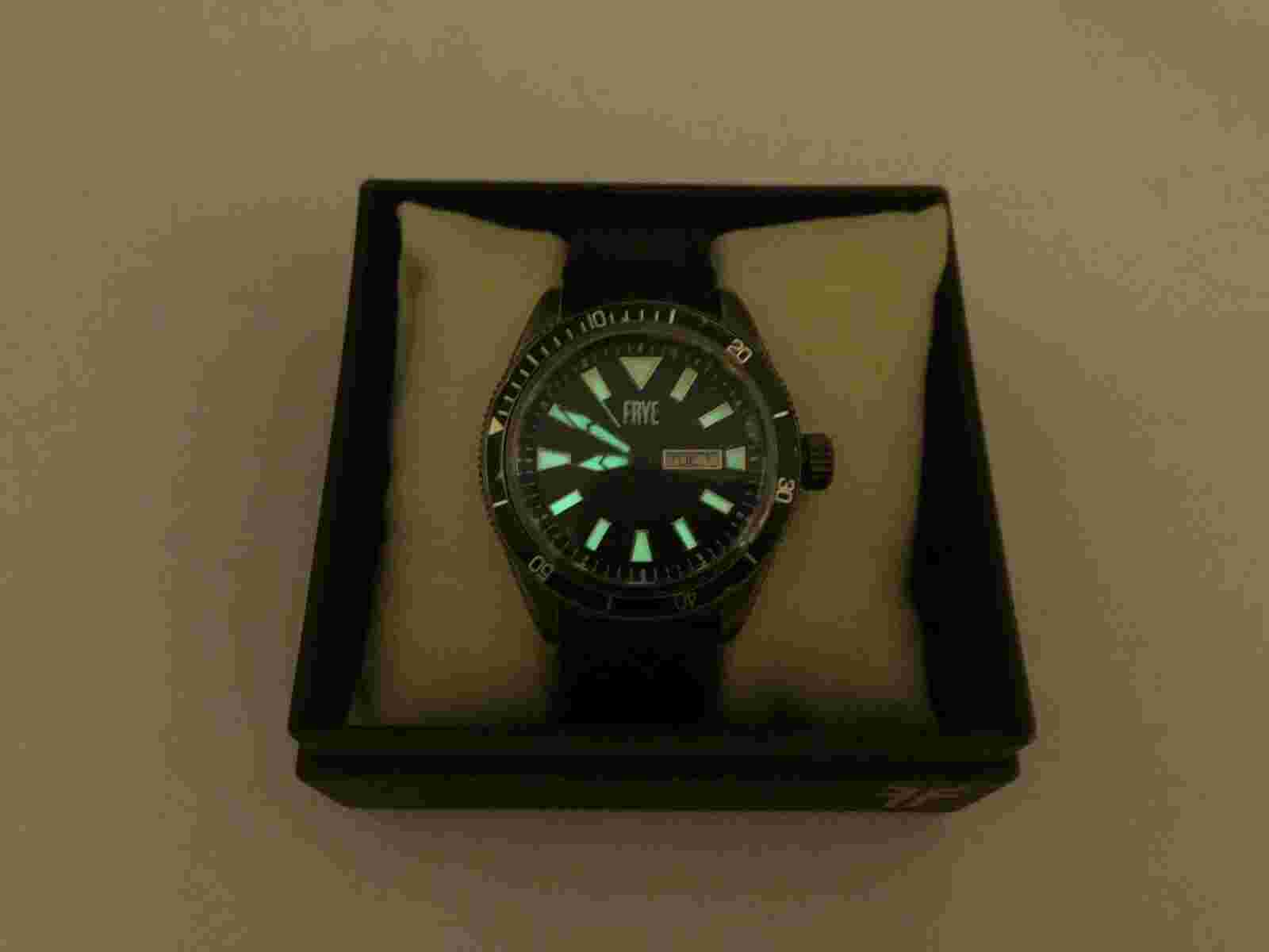 Frye Campus Watch With 44mm Distressed Face & Bezel Black Leather Band
