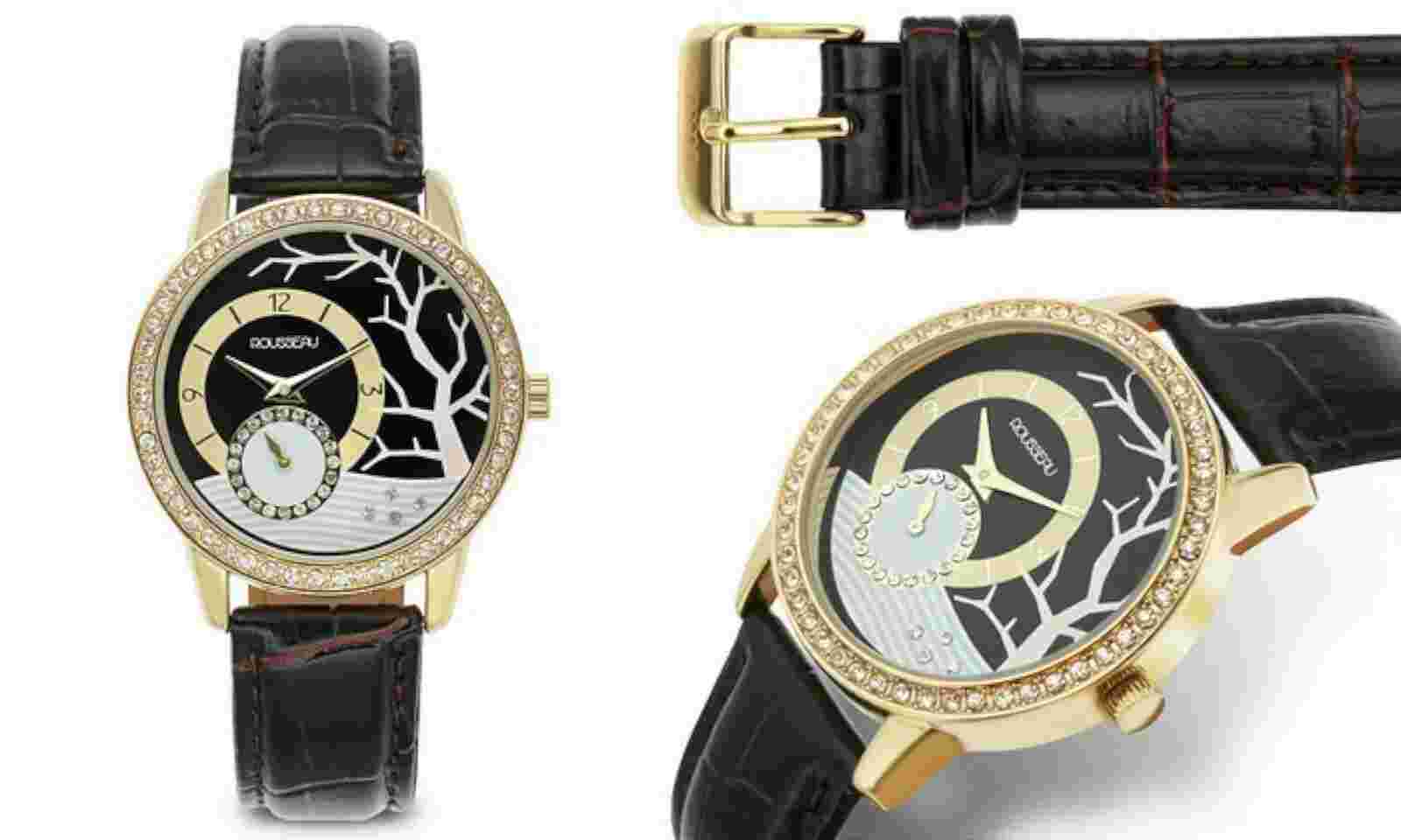 NEW Rousseau 14071 Womens Isole Collection Brown Leather Crystal Encrusted Watch