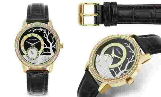 NEW Rousseau 14071 Womens Isole Collection Brown Leather Crystal Encrusted Watch