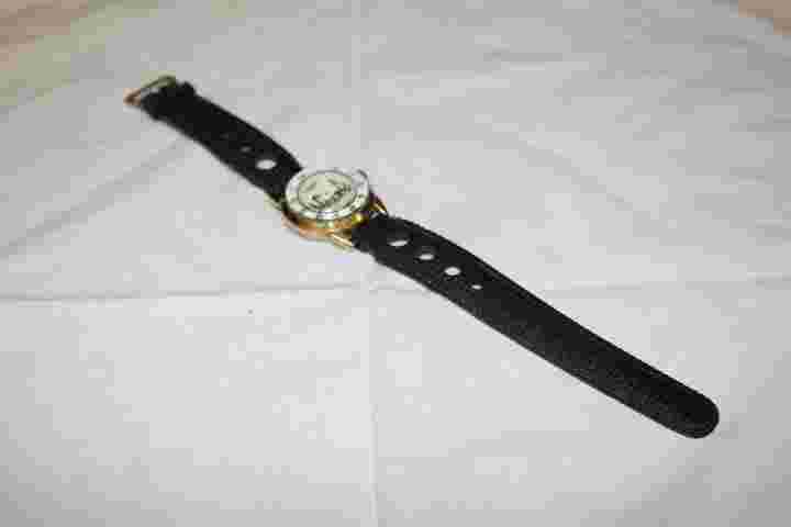 Mens Gold Tone NAVARRE 17 Jewels Swiss Mechanical Wind Wristwatch w/City Skyline