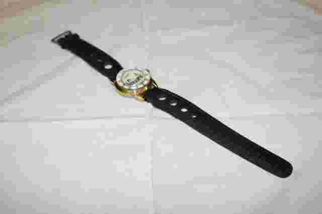 Mens Gold Tone NAVARRE 17 Jewels Swiss Mechanical Wind Wristwatch w/City Skyline