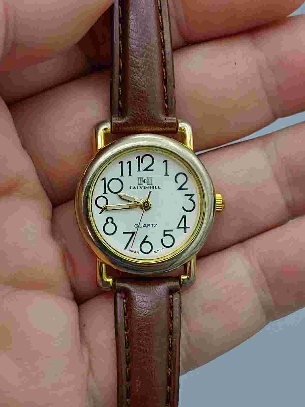 Vintage Calvin Hill Women's Quartz Watch 26mm Gold Tone Case New Battery