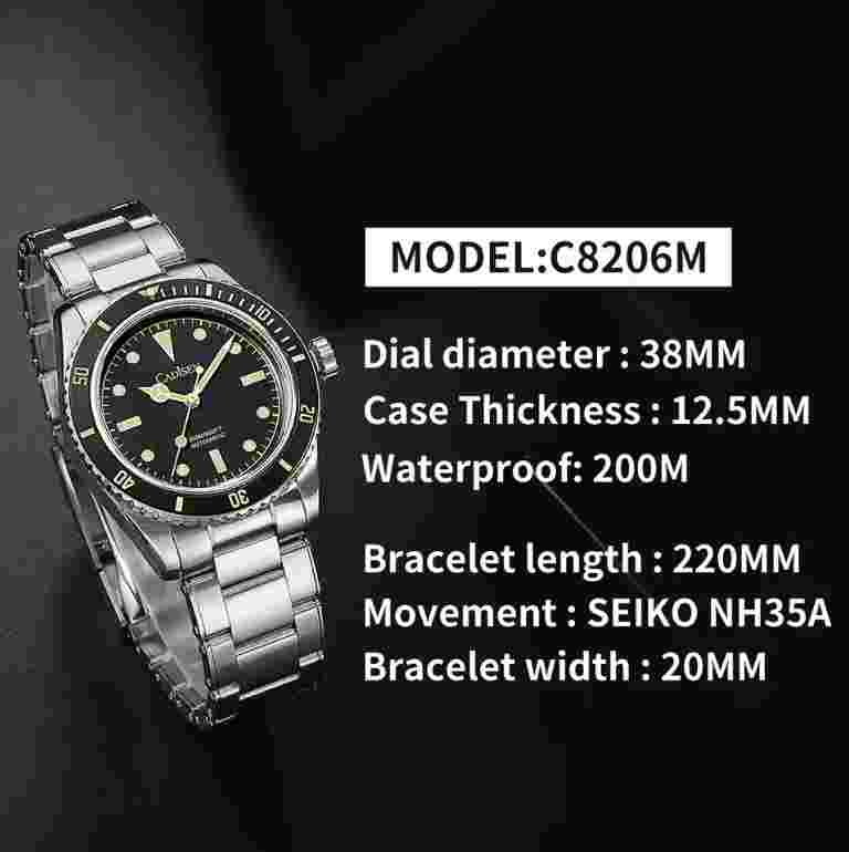 CADISEN Luxury Mens Watch 38mm Dive Watch Automatic Luxury Watches For Men