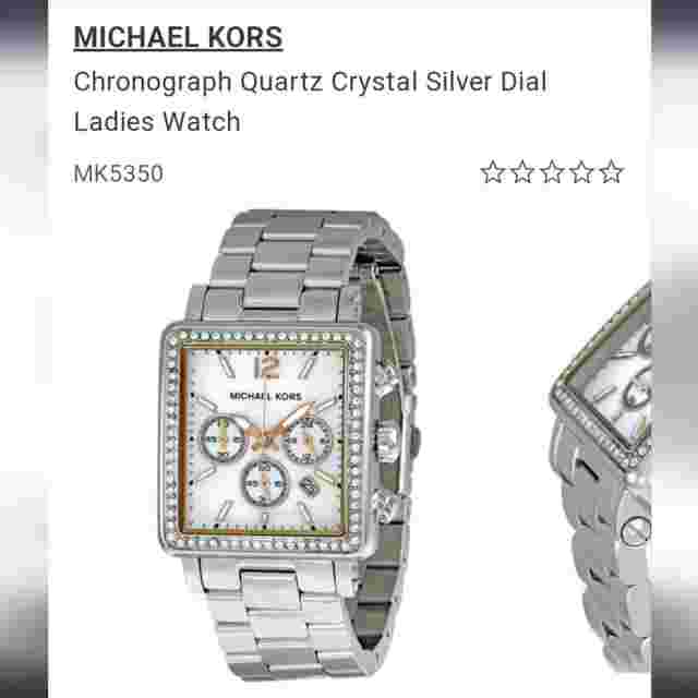 Michael Kors Chronograph Quartz Crystal Silver Mother of Pearl Watch MK5350 Box