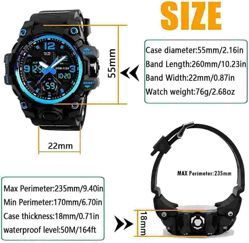 Men'S Analog Sports Watch, LED Military Digital Watch Electronic Stopwatch Large