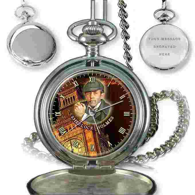 SHERLOCK HOLMES DETECTIVE A.C.DOYLE QUARTZ POCKET WATCH BIRTHDAY GIFT ENGRAVING
