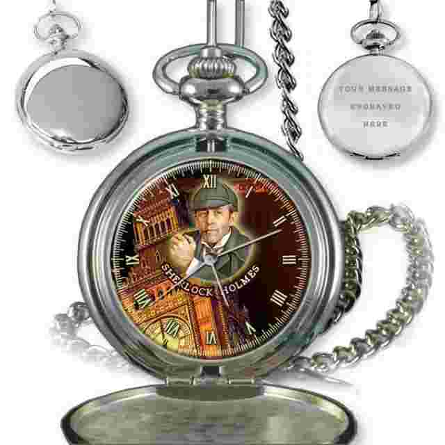 SHERLOCK HOLMES DETECTIVE A.C.DOYLE QUARTZ POCKET WATCH BIRTHDAY GIFT ENGRAVING