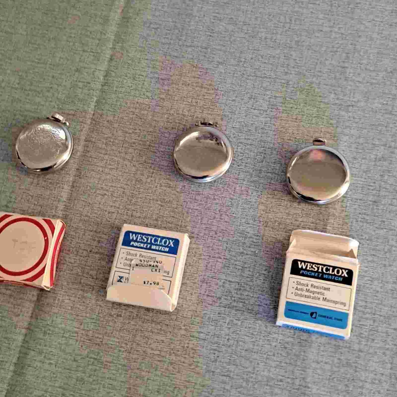 3 Vintage Pocket Watch Lot , Westclox  1 is Working w/box