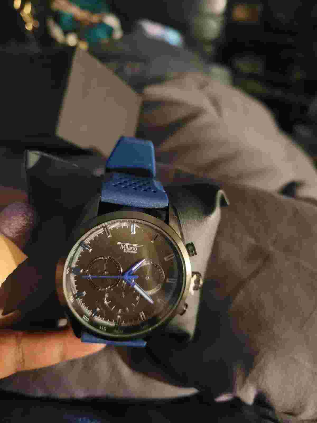 Men's Milano Military Style Watch Black Face & Blue Band 10" With Pillow And Box