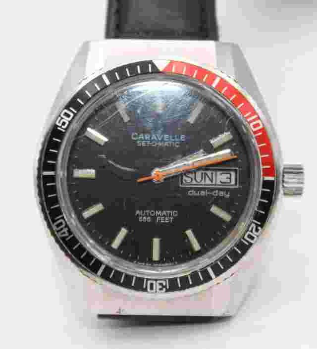 Caravelle Set-o-matic 666 devil diver Day Mens Vintage Wrist Watch Original RUNS