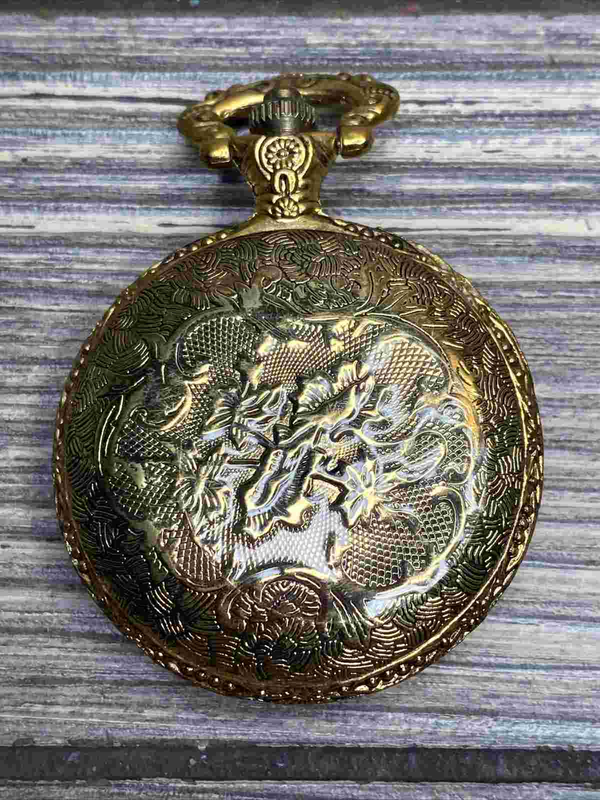Vintage Reflex Gold Tone Pocket Watch Bald Eagle Analog Face 3”