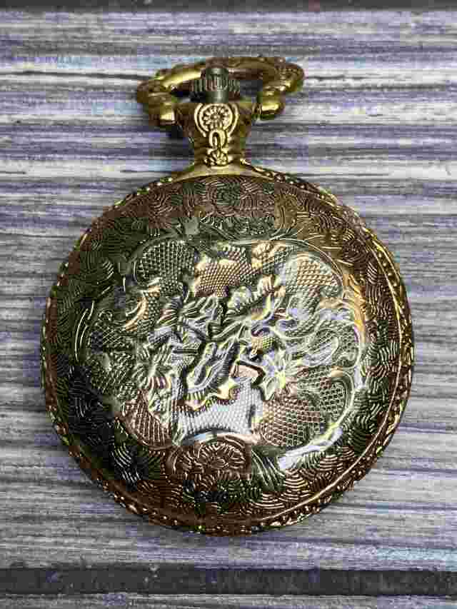 Vintage Reflex Gold Tone Pocket Watch Bald Eagle Analog Face 3”