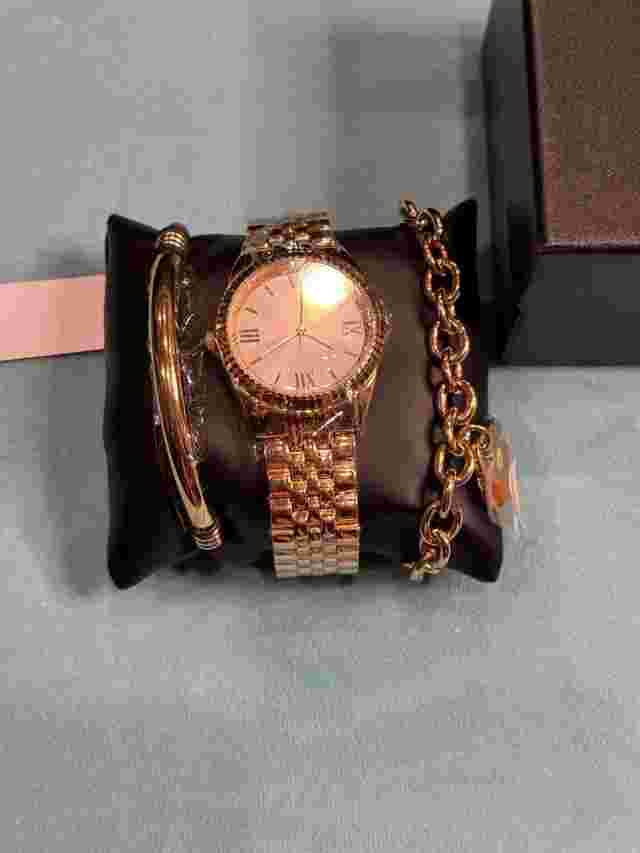 Steel by Design Women’s Gold-Tone Watch & Bracelet Set Japan Movement 3ATM New