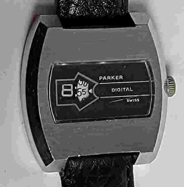 VTG Parker Digital Swiss Made Jump Hour Manual Wind watch Runs keeps time RARE