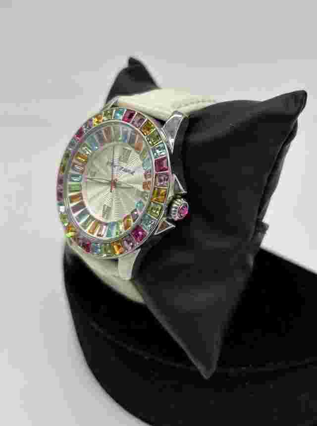 BETSY JOHNSON WOMEN MULTI COLOR SILVER WHITE LEATHER WATCH - BJ00004-18 - NICE!