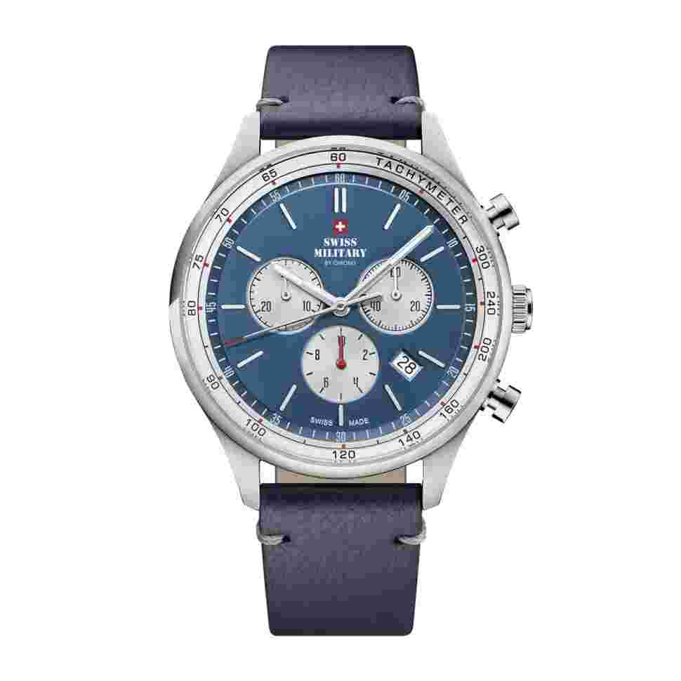 SWISS MILITARY SM34081.08 Swiss Made Chronograph Blue Leather Strap Men's Watch