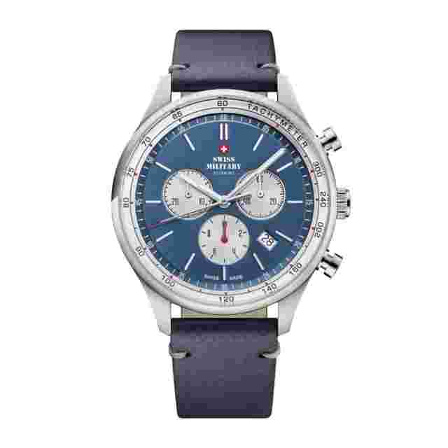 SWISS MILITARY SM34081.08 Swiss Made Chronograph Blue Leather Strap Men's Watch