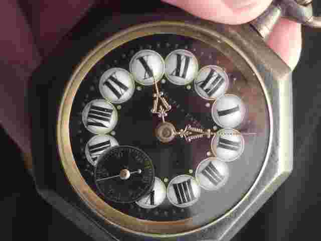 4395  MOERIS PATENT OCTOGONAL POCKET WATCH, STUNNING BLACK DIAL, GOLD INLAYED AC