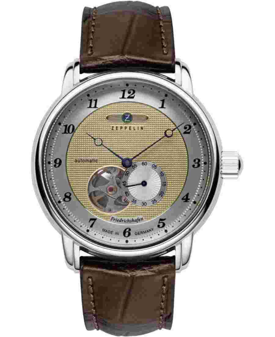 Zeppelin Men's Watch Automatic Open Heart Friedrichshafen Braun/Golden 8566-5