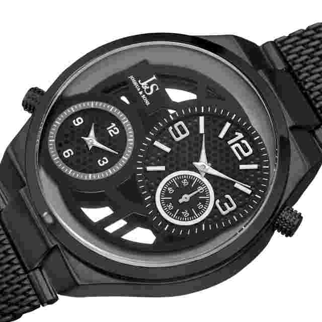 Men's Joshua & Sons JX111BK Two Time Zone Small Seconds Mesh Bracelet Watch