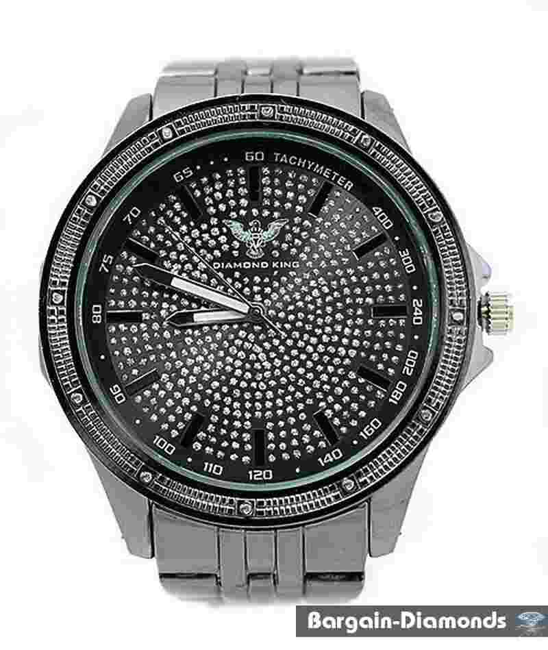 Mens Big 51 mm Black Natural Diamond Clubbing Watch Black Bracelet 8" Wrist