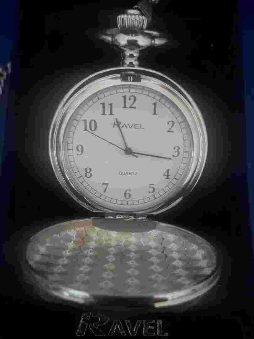 Ravel Design Polished Silver Pocket Watch with 12 Inch Chain  sku 33