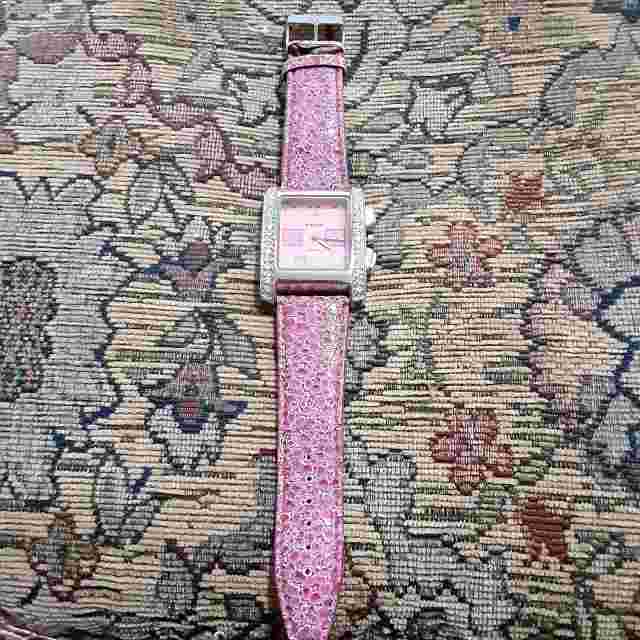 MAGNA pink wrist watch rhinestones watch case 2X2 band 10"