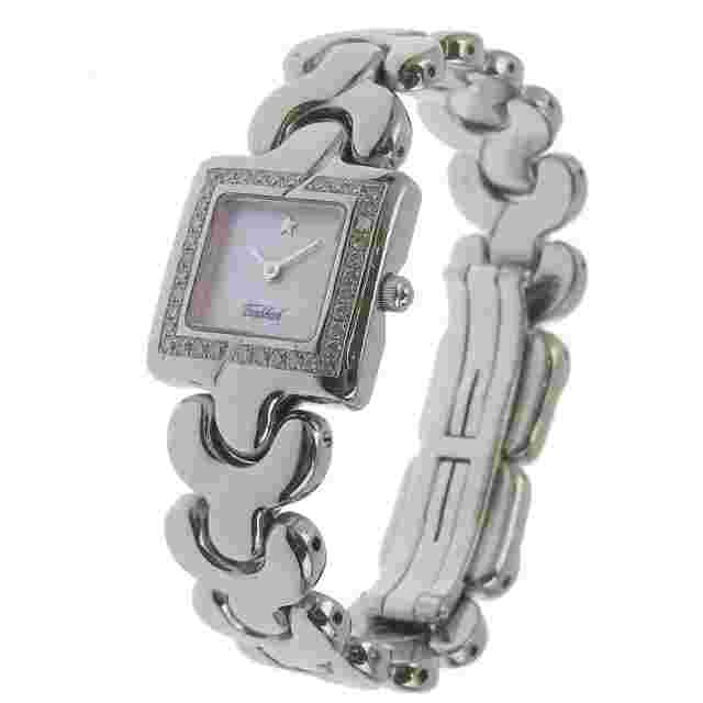 Tabbah Bezel Diamond Watches Pink shellDial Stainless Steel Quartz Analog ...