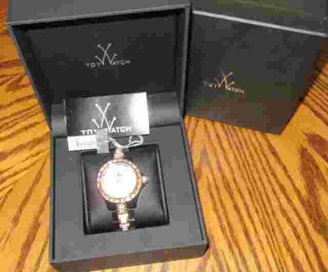 Toy Watch Black/Gold Gems Plasteramic Paved Crystal Dial Bracelet Watch NIB $495