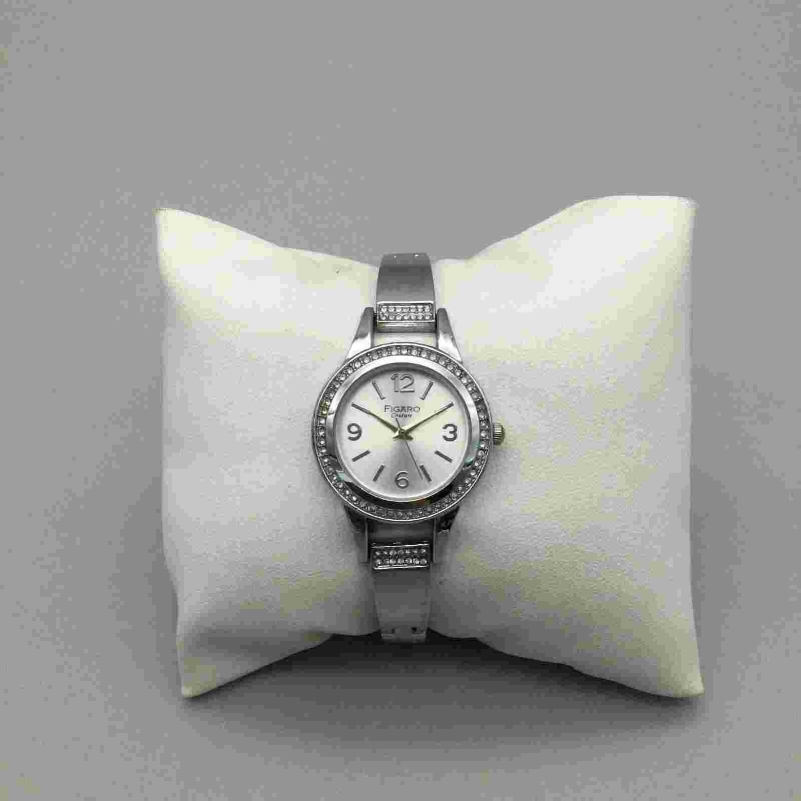 Figaro Couture Watch Women 28mm Pave Silver Tone Bling Rhinestone New Battery 7"