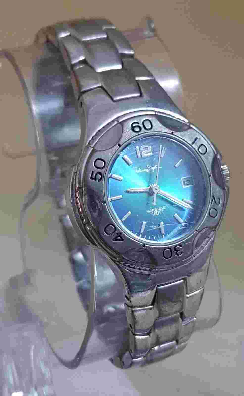 Panama jack Quartz Watch Green Dial Stainless Steel Silver Band....NEW BATTERY