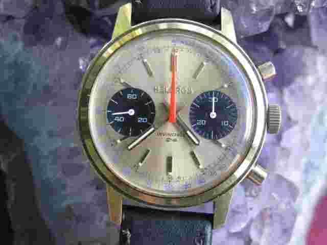 Vintage Helbros Golden Panda Gold Plated Chronograph Wrist Watch, Valjoux 23