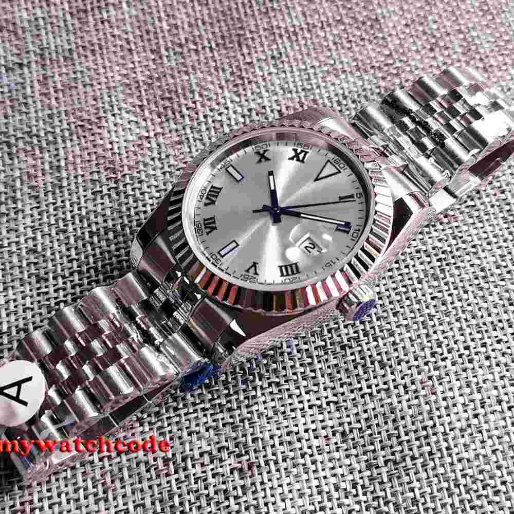 39mm Bliger Sterile Silver Dial Blue Marks Sapphire Glass Automatic Mens Watch