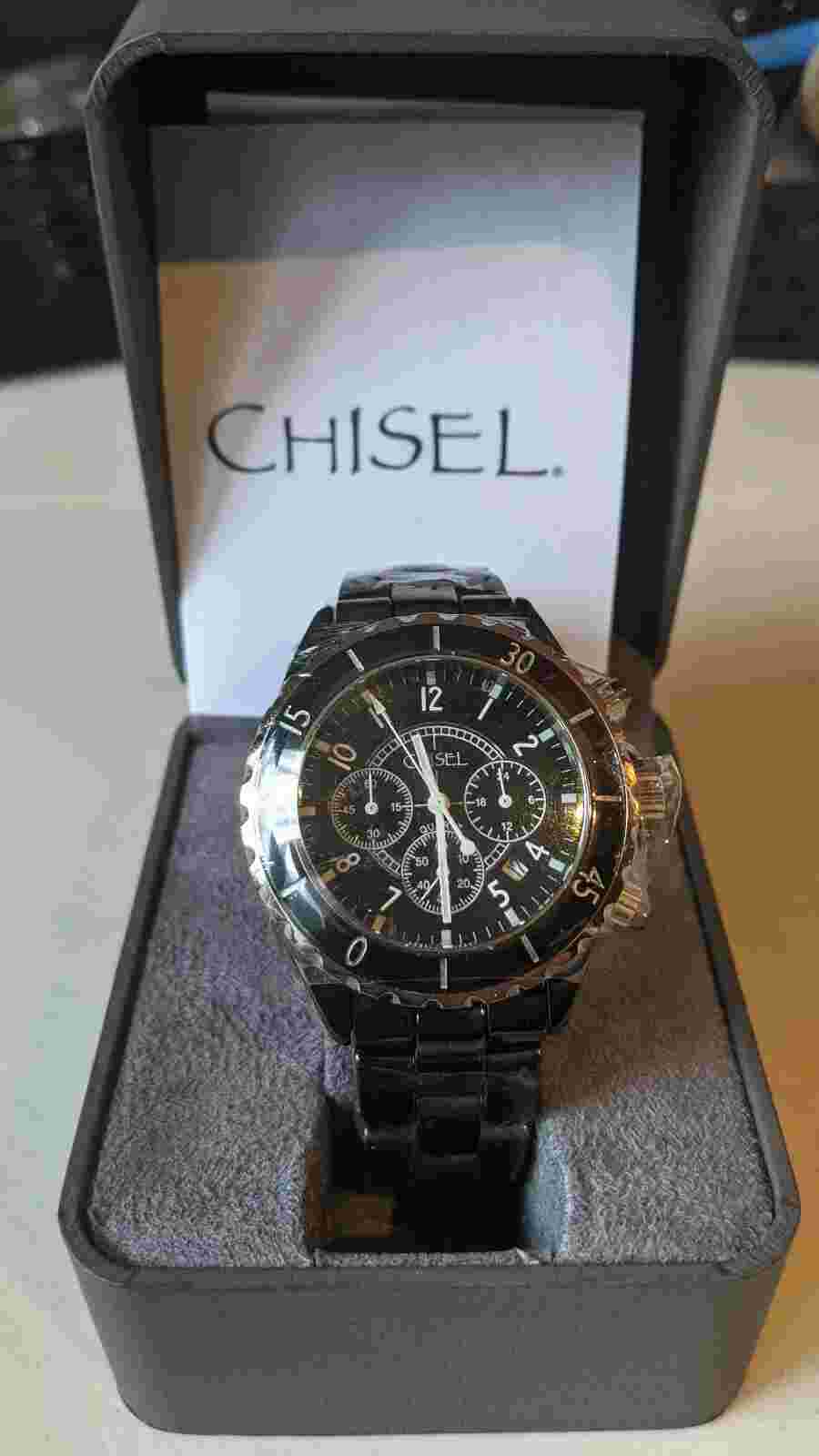 Chisel Black Dial Chronograph with Date Ceramic Mens Watch TPW5
