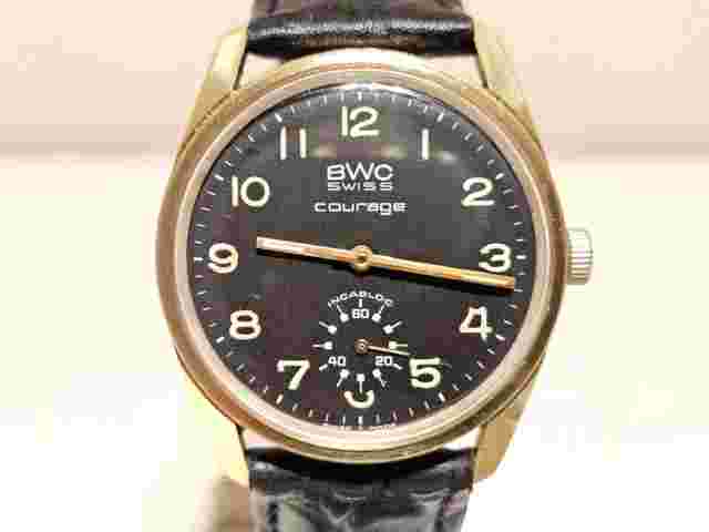 VINTAGE RARE 35mm LUXURY GOLD PLATED BLACK DIAL  SWISS MEN'S WATCH "BWC" COURAGE