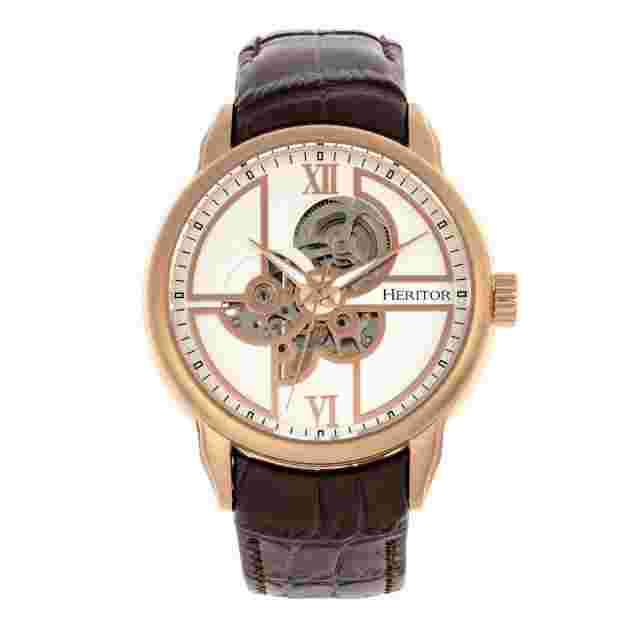 HERITOR Automatic Sanford Semi-skeleton Dial Brown Leather Men's Watch Hr8304