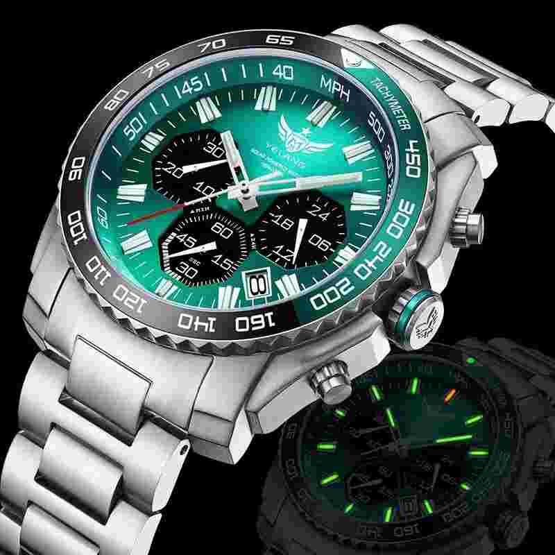 YELANG Men Chronograph Watch Sport Luminous Quartz Wristwatch 10ATM Military