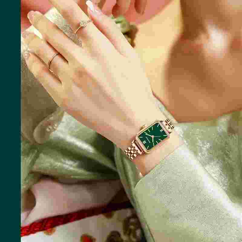 GUANQIN Women's Fashion Simple Quartz Rectangle Luxury Waterproof Steel Watc