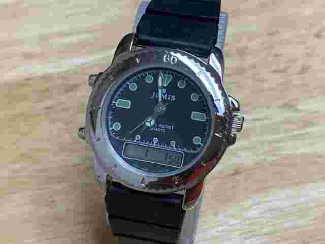 Vintage Jemis Silver Black Analog Digital Quartz Alarm Chrono Watch~New Battery