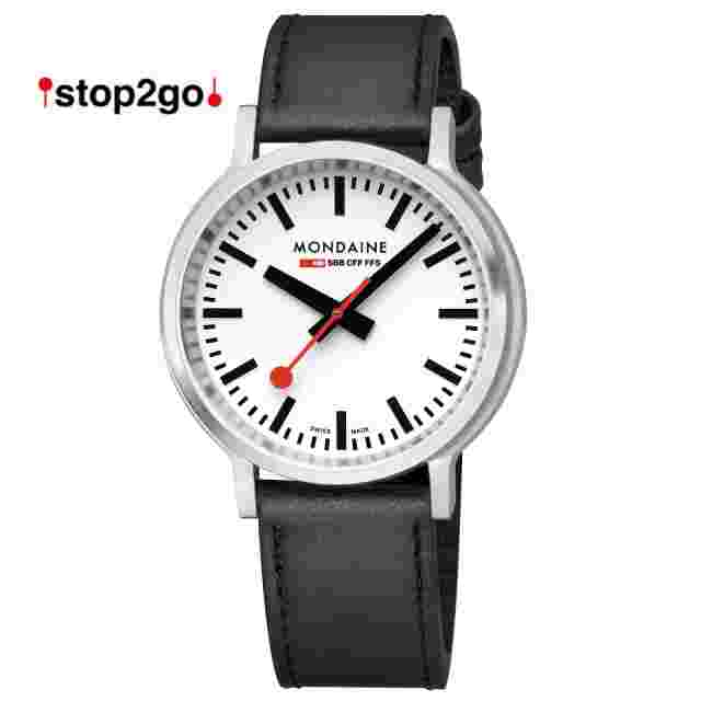 Mondaine MST.4101B.LB Stop2go Backlight 41mm Leather Strap Men's Watch - White