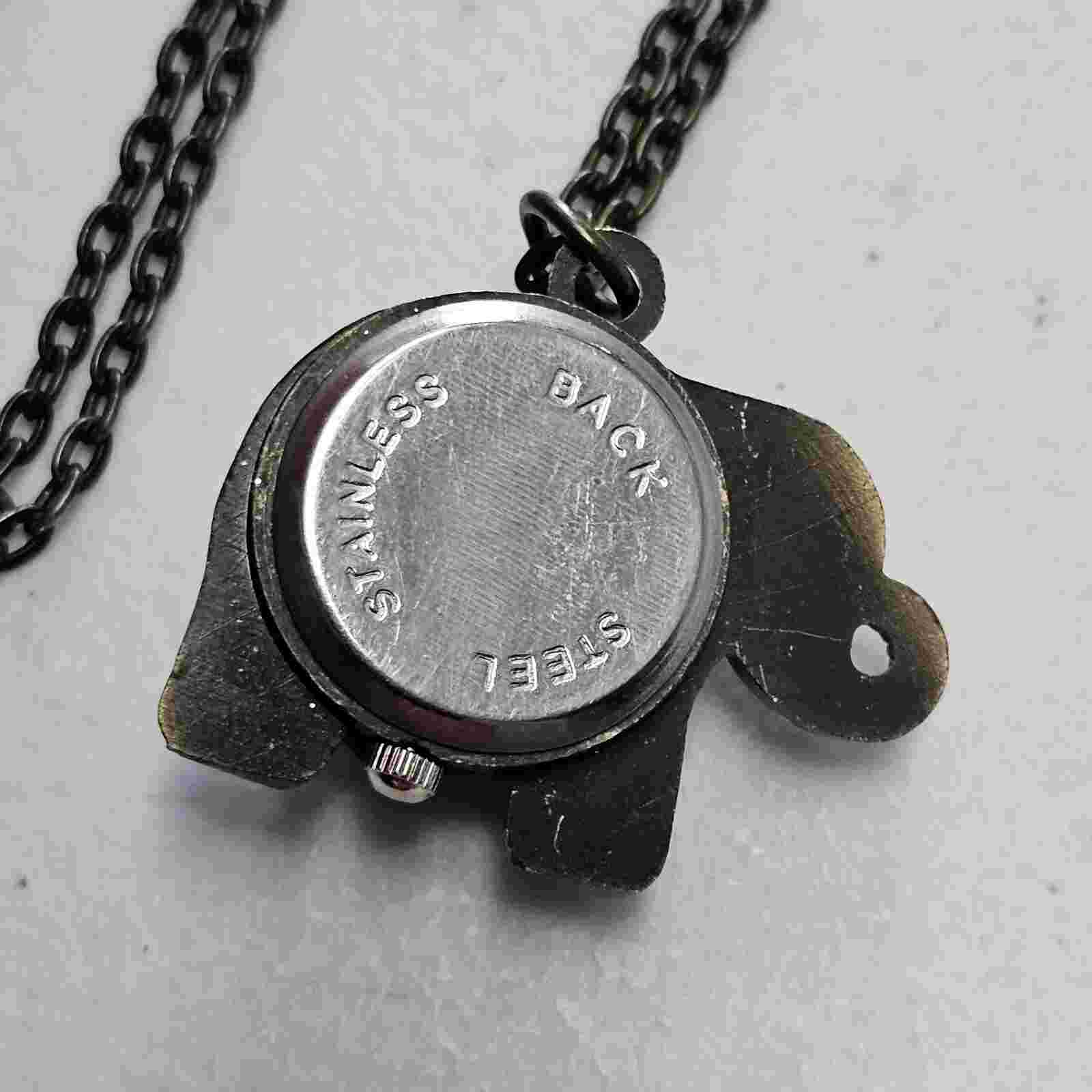 Vintage Elephant Pendant Watch - White Stone with Chain - Working - New BATTERY
