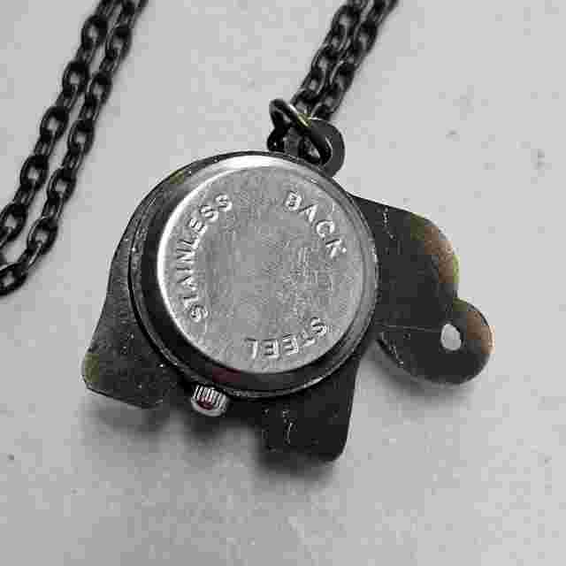 Vintage Elephant Pendant Watch - White Stone with Chain - Working - New BATTERY