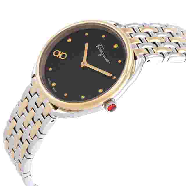 Ferragamo “Cuir” Swiss Quartz Black Guilloché Dial Ladies 34mm Watch SFYN00820