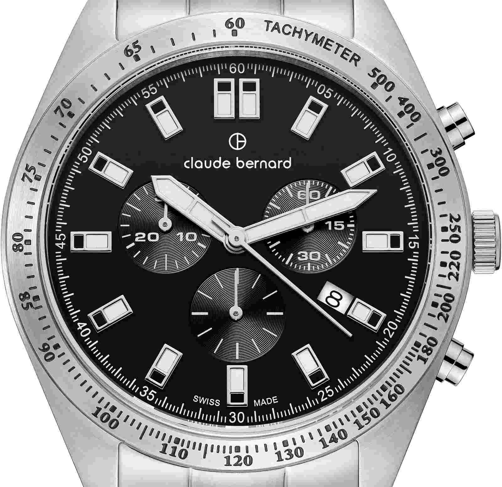 Claude Bernard 10247-3M-NIN Classic ST50 Chronograph black silver Mens Watch NEW