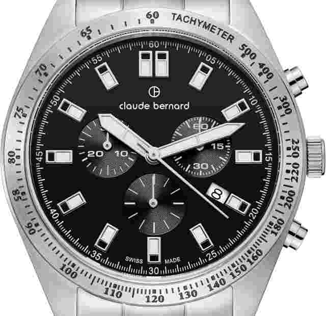 Claude Bernard 10247-3M-NIN Classic ST50 Chronograph black silver Mens Watch NEW