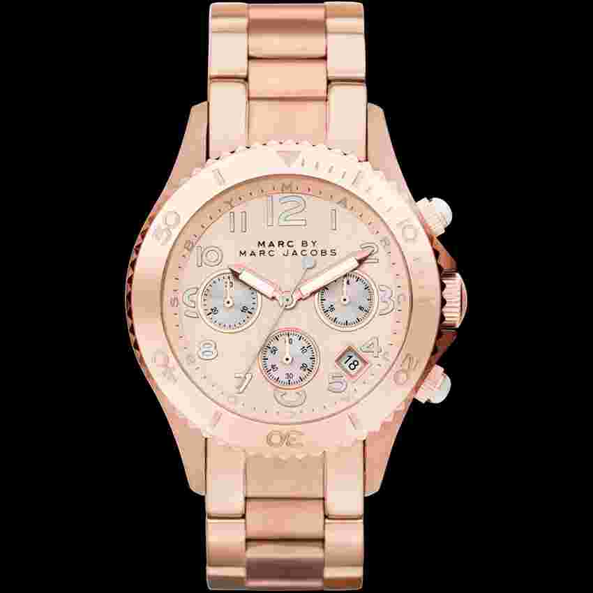 NEW MARC JACOBS ROSE GOLD STAINLESS STEEL ROCK CHRONOGRAPH WATCH-MBM3156