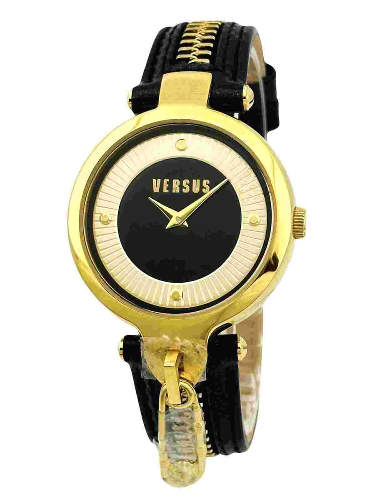 Versus by Versace SOB060014 KEY BISCAINE  Ladies Golden  Black Leather  Watch