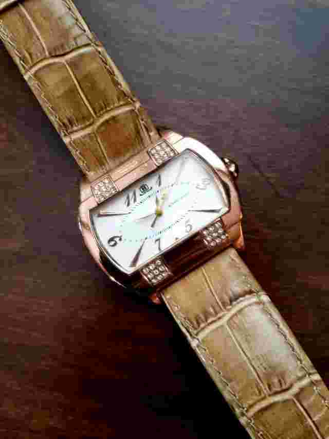 Jennifer Lopez Rose Gold Crystal Accent Rectangle Face Leather Band Women Watch