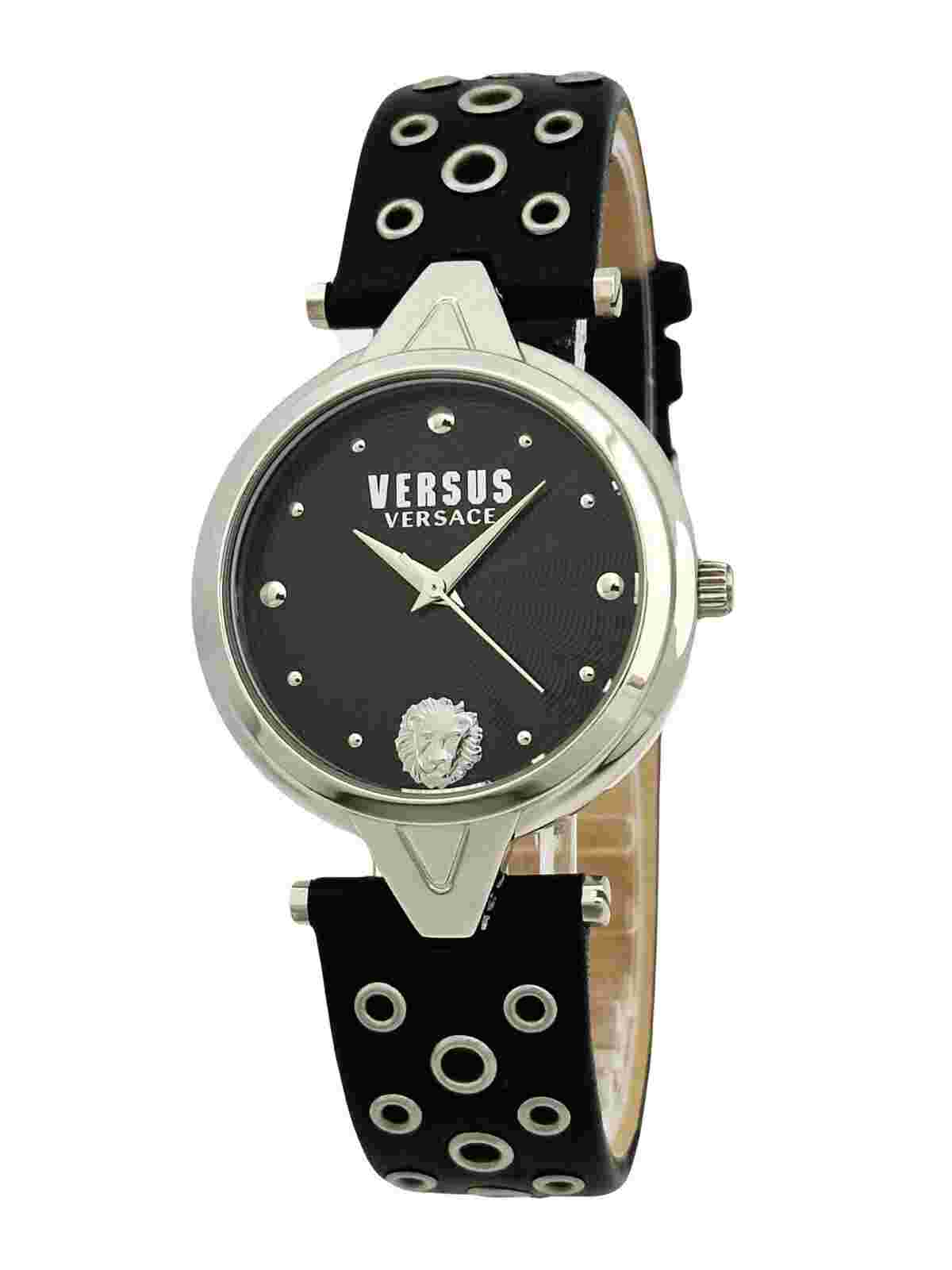 Versus by Versace SCI010016 Black Dial Textured Dial  Black Leather Strap Watch